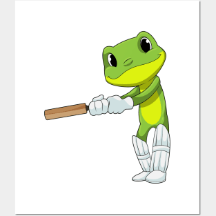 Frog at Cricket with Cricket bat Posters and Art